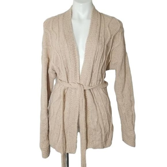 Universal Thread Sweaters - Universal Thread Beige Chunky Knit Tie Waist Cardigan Sweater